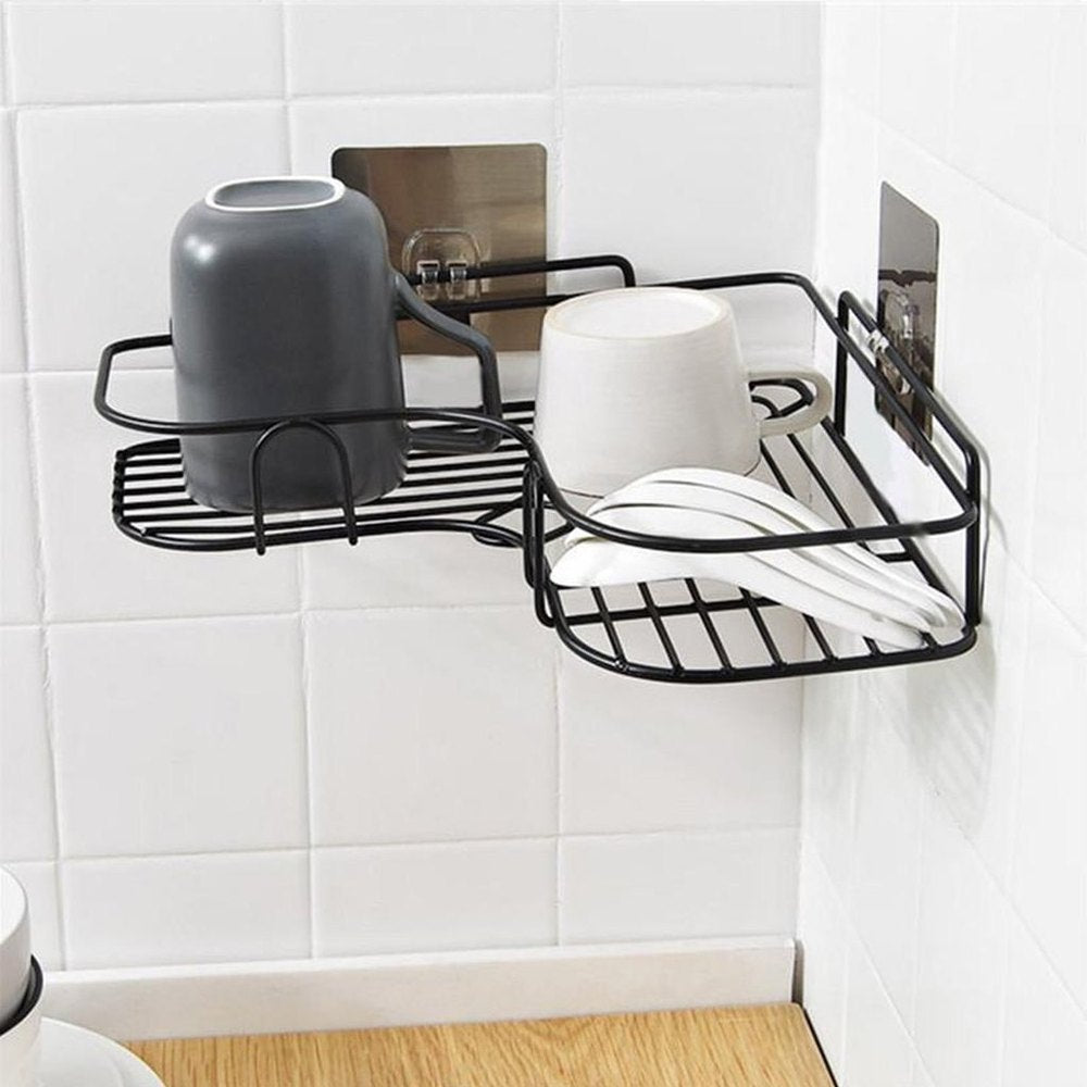 Metal Self-Adhesive Kitchen-Bathroom Corner Shelf Organiser Storage Rack