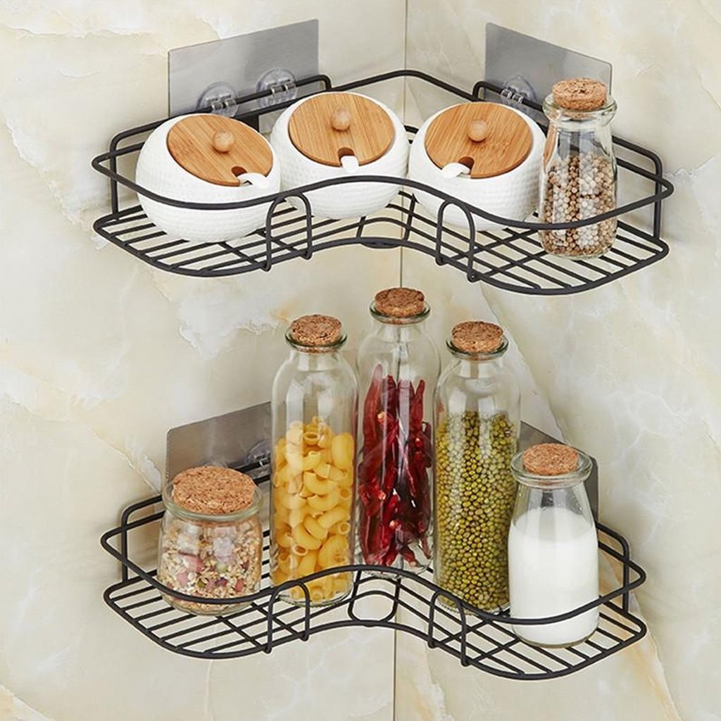 Metal Self-Adhesive Kitchen-Bathroom Corner Shelf Organiser Storage Rack