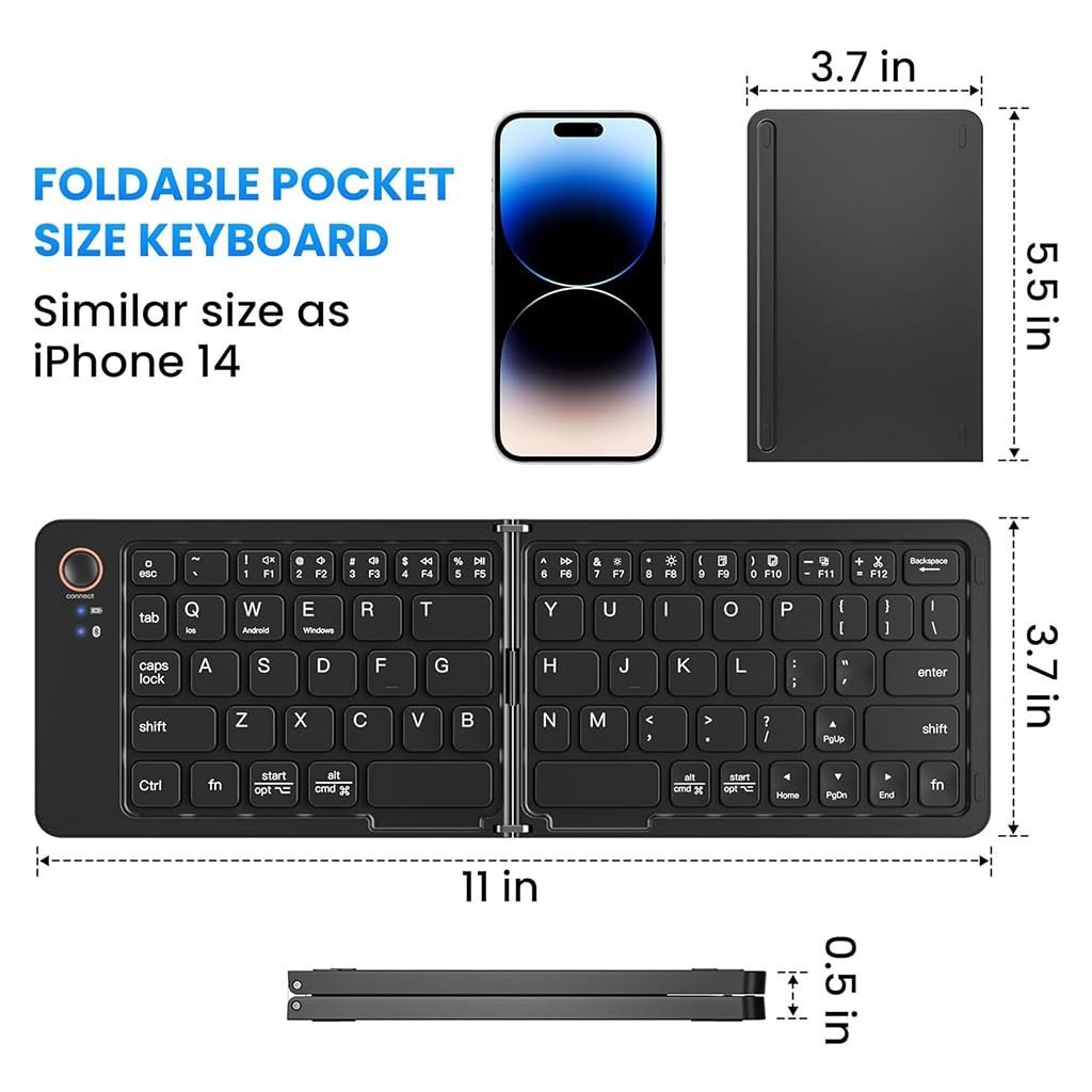 Mini Foldable Bluetooth 5.0 Keyboard with Rechargeable Battery