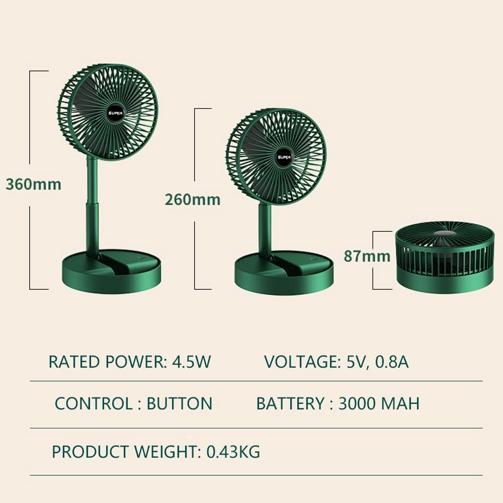 SS Foldable Fan Portable Small Compact Desk Table Air Fan with Built-in Battery