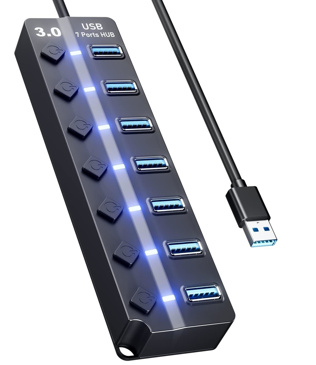 7 PORT USB HUB PC Multiport Adapter with 7 USB Ports High Speed 3.0 USB Hub