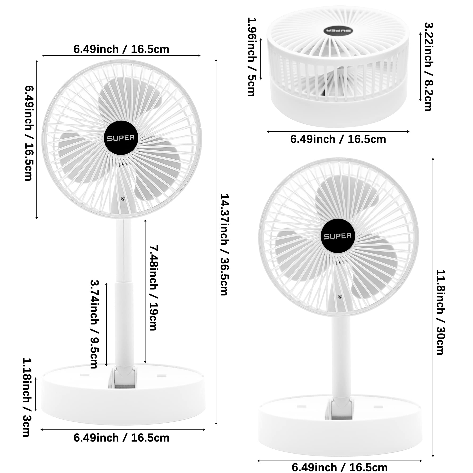 SS Foldable Fan Portable Small Compact Desk Table Air Fan with Built-in Battery