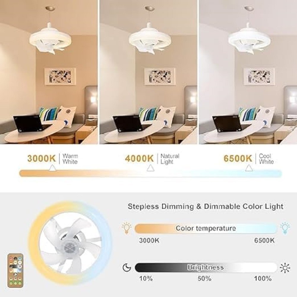 Acrylic Ceiling Fan with Led Light, Remote Control, 3 Color Dimmable